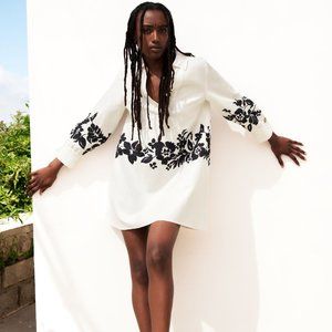 Zara Linen Blend Floral Print Dress Size S